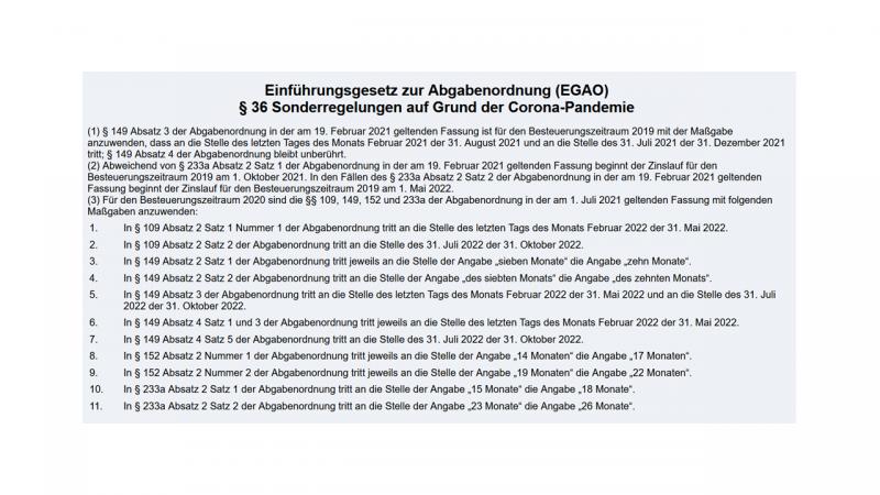 36 EGAO - Sonderregelungen wegen Corona