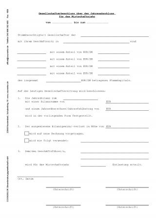 Gesellschafterbeschluss Zum Jahresabschluss (Formular)