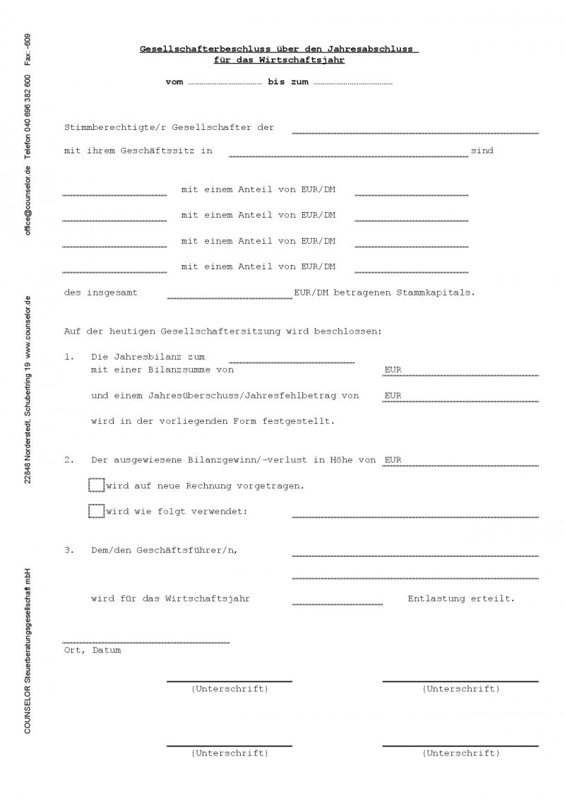 Gesellschafter Beschluss Jahresabschluss