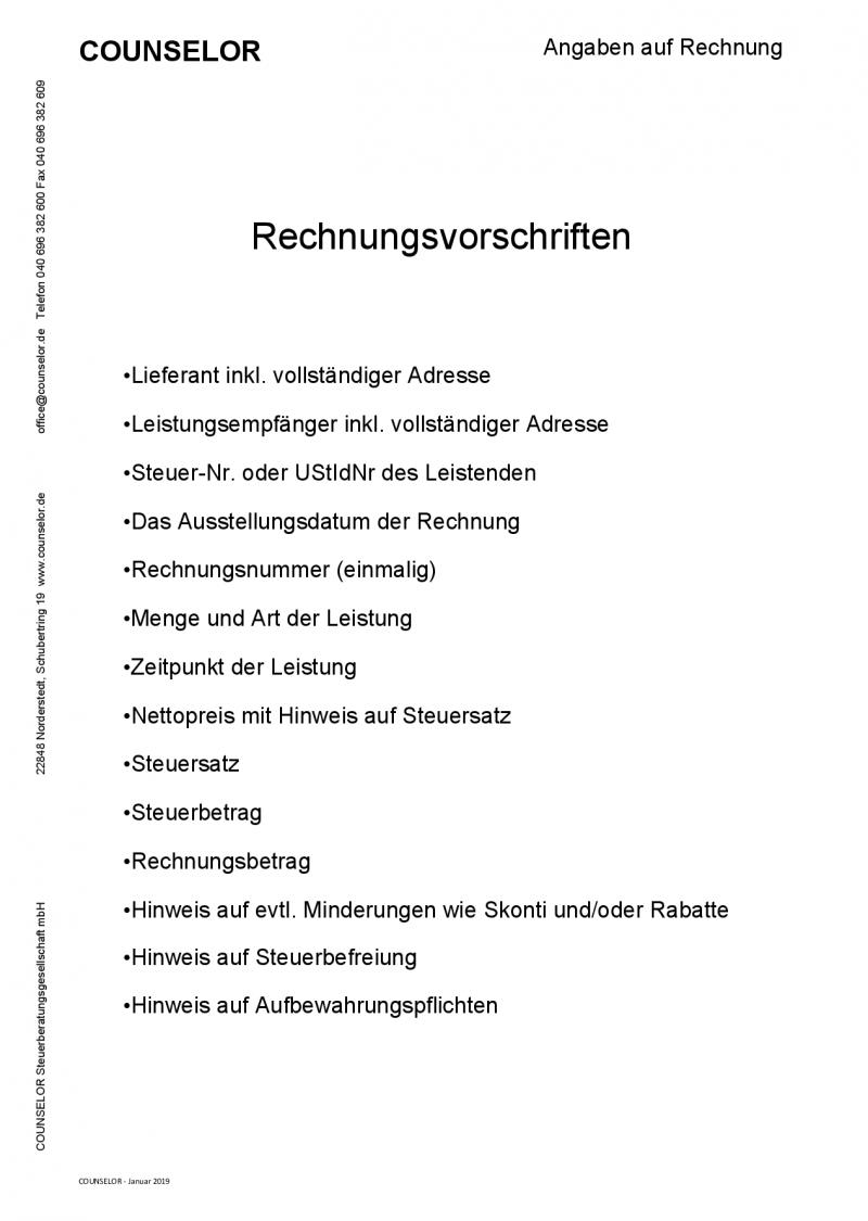 Rechnungsvorschriften Angaben