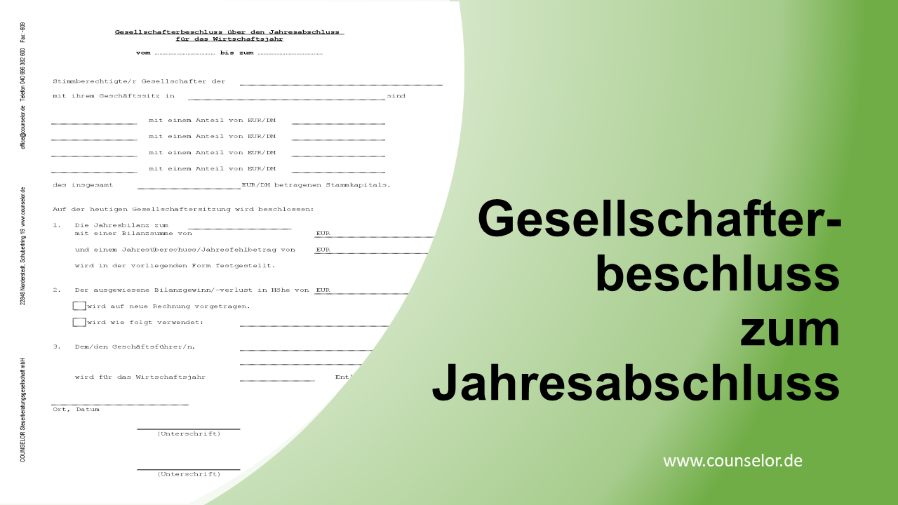 Gesellschafterbeschluss Zum Jahresabschluss (Formular)